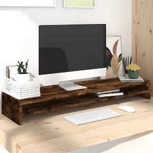 Aghana Digitals Smoked Oak Engineered Wood Monitor Riser with Shelf, 39.4"x9.4"x5.1", Dual Monitor - 1 of 4