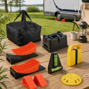 Dual-Axle RV Leveling Kit, 13-Piece Set with Curved Levelers, Chocks ...