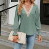 Womens Lantern Long Sleeve Shirt Fall Casual Lace V Neck Top Fashion Blouse - 2 of 4