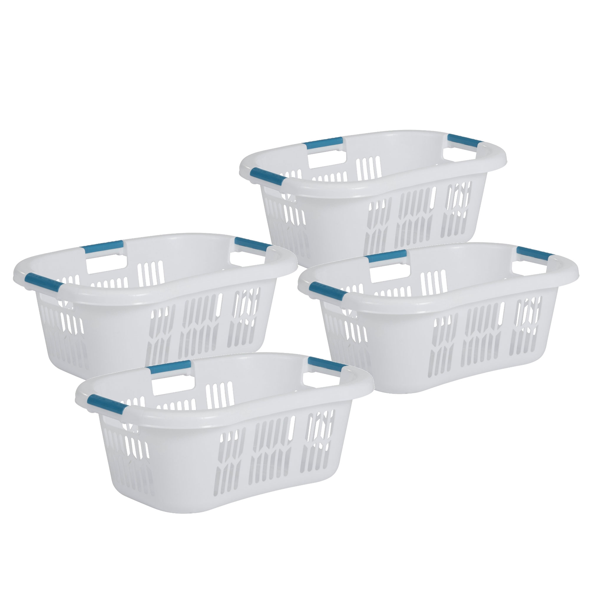 Rubbermaid Small Laundry Basket 2.1 Bushel Hip-Hugger Plastic Bin, White, 4 Pack