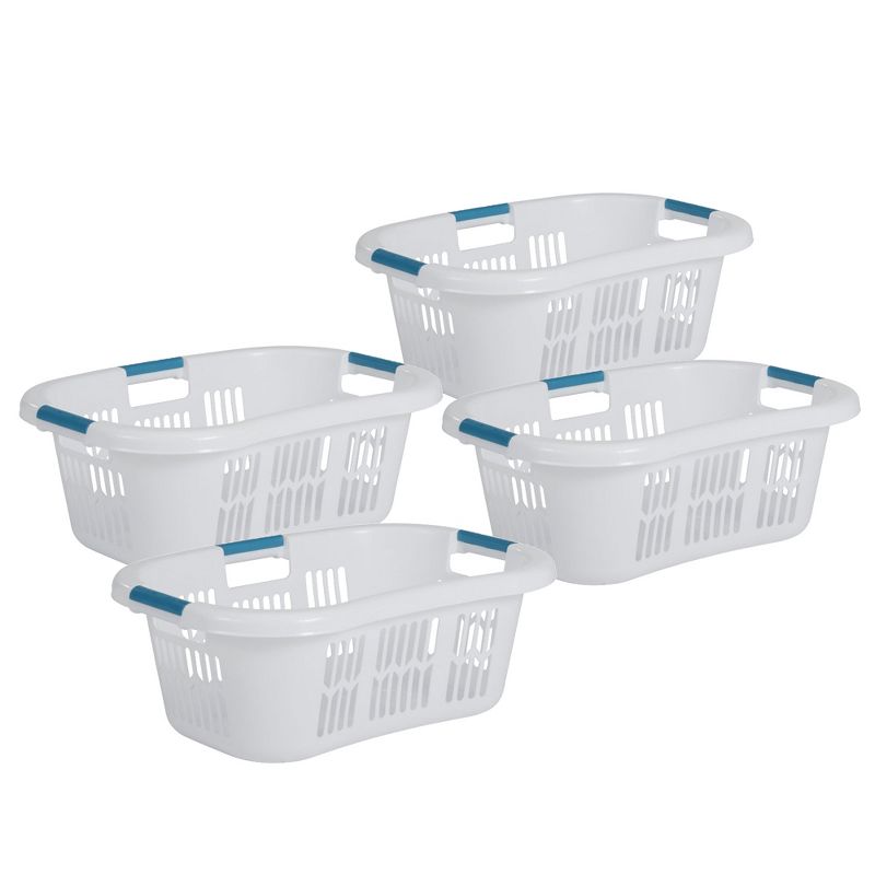 Rubbermaid 2.1-Bushel Small Hip-Hugger Portable Plastic Laundry Basket with Grab-Through Handles, White (4-Pack), 1 of 7
