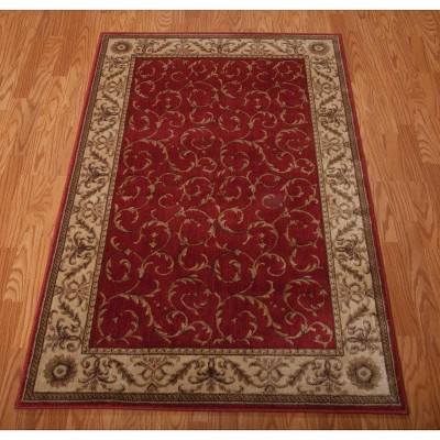 Red and Beige Rectangular Synthetic Area Rug 5' x 7'
