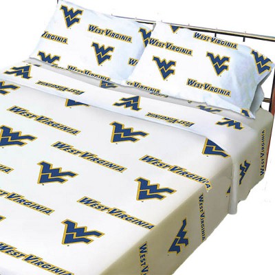 Collegiate White Full Bed Sheets - West Virginia Mountaineers..