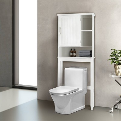 White Wooden Over-the-Toilet Cabinet with Adjustable Shelves