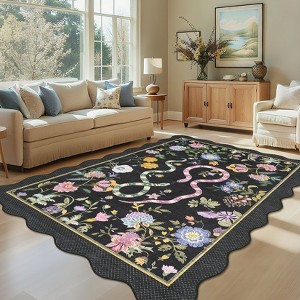 Pastoral Floral Washable Area Rug Non Slip Farmhouse Floor Cover Soft Non Shedding Indoor Rug Low Pile Foldable Carpet for Living Rom Bedroom Nursery - 1 of 4