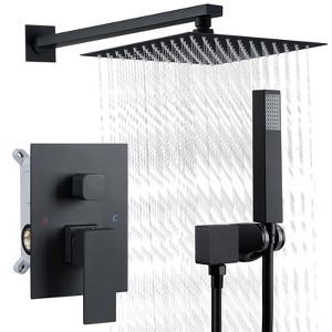 Shower Faucet Set Matte Black Shower System, with 10 inch Large Rainfall Shower Head and Handheld Spray Rain, 2 in 1 Handheld Square Shower System - 1 of 4