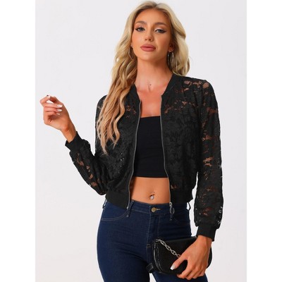 Allegra K Blouson bomber court décontracté à manches longues et col montant pour femme, Abricot., T-Petit