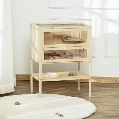 3 Tier Wooden Hamster Cage with Shelf,Ventilated Small Animal Hutch with Openable Top and Front Door – LAOTIES