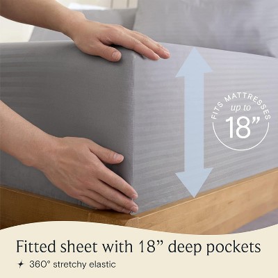 LuxClub King Size Light Gray Striped Microfiber Sheet Set