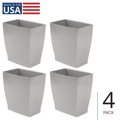 mDesign Small Rectangular Bathroom Trash Cans - Set of 4 - Gray - Made in USA