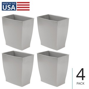 mDesign Small Rectangular Bathroom Trash Cans - Set of 4 - Gray - Made in USA - 1 of 4