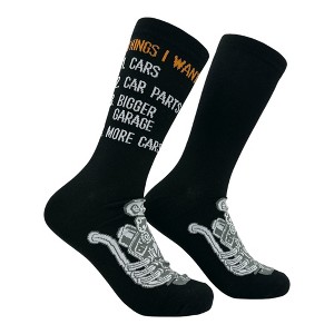 Crazy Dog Men's Things I Want List Cars Socks Funny Sarcastic Mechanic Graphic Novelty Footwear for Men - 1 of 4