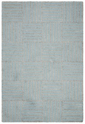 Blue Geometric Hand-Tufted Wool Area Rug