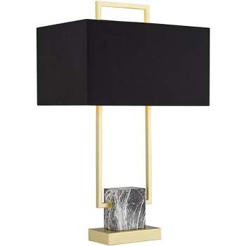 360 Lighting Carl Modern Table Lamp 24 3/4" High Gold Metal Gray Faux Marble Black Rectangular Shade for Bedroom Living Room Bedside Nightstand Office