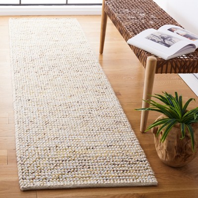 Ivory and Silver Hand-Woven Wool Runner Rug, 2'-3" x 8'