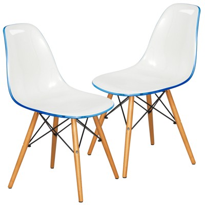 LeisureMod Cresco (Set of 2) Mid-Century Modern Acrylic Dining Chairs with Wooden Dowel Eiffel Legs – Kitchen & Dining Room Chairs