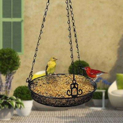 Black Metal Hanging Bird Feeder Tray with Chain