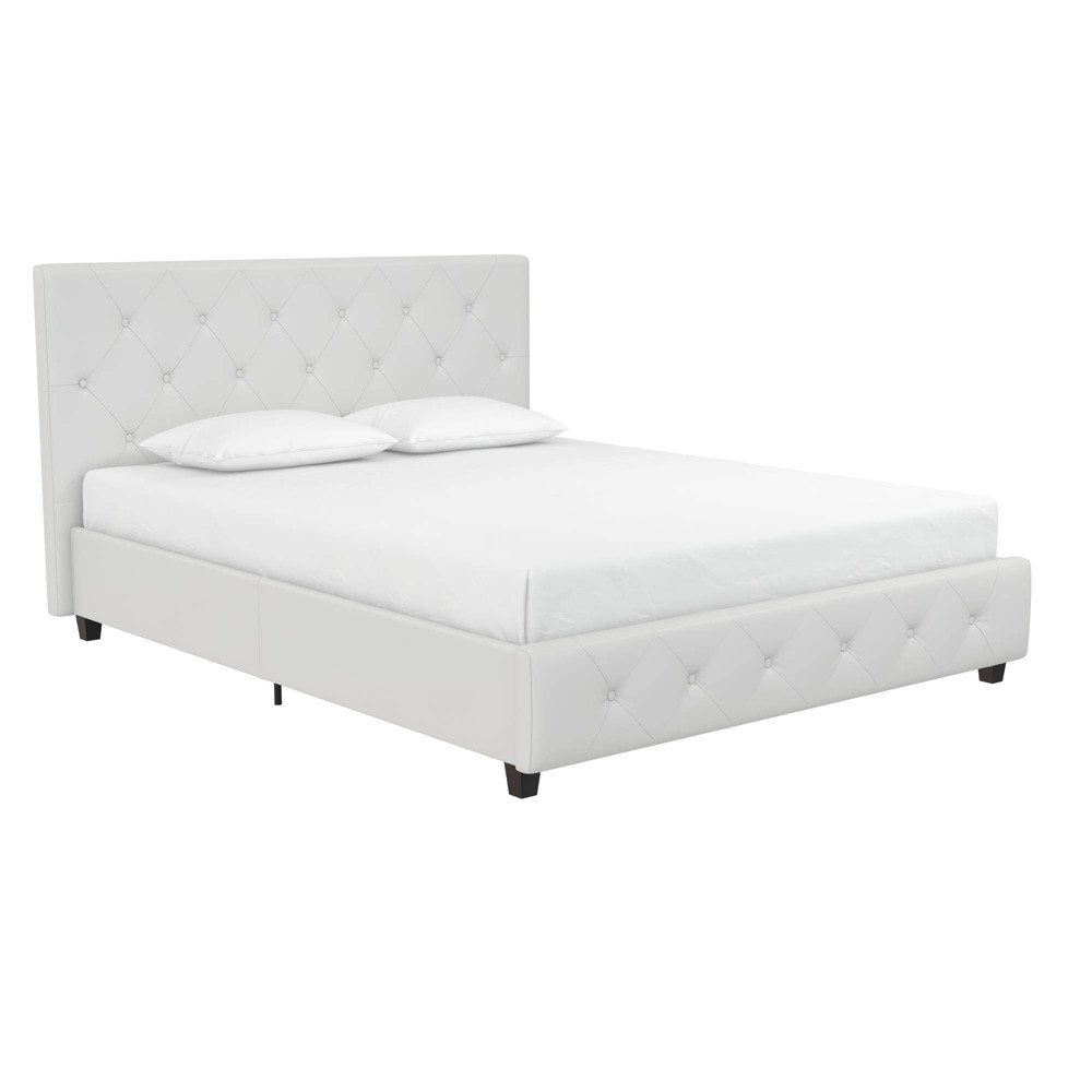 Photos - Bed Frame Full Dalia Tufted Faux Leather Bed White - Room & Joy