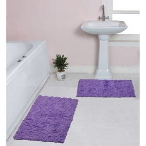 Bell Flower Collection Tufted Bath Rugs, Extra Soft and Absorbent, Non-Slip Bath Mats, Machine Washable Bath Mats,, 2 Piece Set(M+L), Purple - 1 of 4