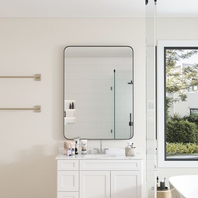 Bathroom Vanity Mirrors Rectangle Wall Bathroom Mirrors With Metal Framed Rounded Corner,Vanity Mirrors-The Pop Home