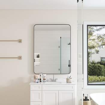 Colt 30" x 40" Brushed Metal Framed Rounded Corner Rectangular Vanity Mount Decorative Bathroom Vanity Mirrors-The Pop Home