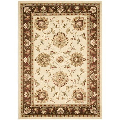 Ivory and Brown Floral Motif Hand-Knotted Area Rug