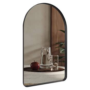 ANDY STAR T03-S10-A2235B 22 x 35 Inch Modern Wall Mounted Arched Vanity Mirror with Stainless Steel Frame and Vertical Mounting Hardware, Black