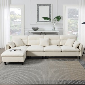 Whisen Modern L-shaped Convertible Sectional Sofa, 5-seat Cloud Chenille Indoor Furniture with Ottoman - 1 of 4