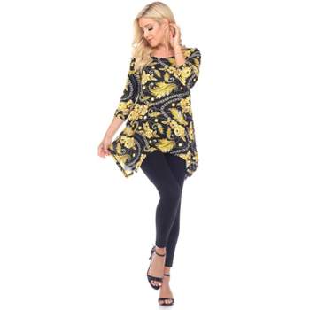 Women's Floral Chain Printed Tunic Top with Pockets - White Mark