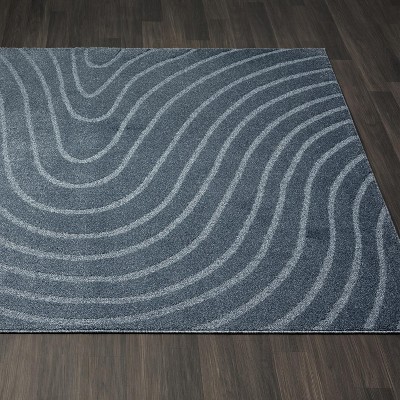 Blue Geometric Wave 9' x 12' Synthetic Area Rug