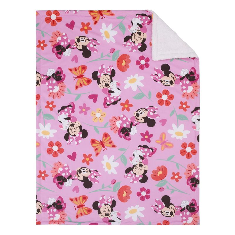 Disney Minnie Mouse Springtime Flowers Pink Orange, Green, and White Super Soft Cuddly Plush Baby Blanket, 2 of 6