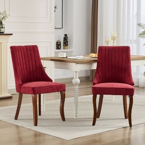 Kitchen Dinner Chair Comfy Fabric Upholstered Accent Chair for Dining Room with Curved Solid Wood Legs,Set of 2 - 1 of 4