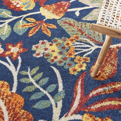Verdant Jungle Vibe Navy Multicolor Floral 9' x 12' Area Rug