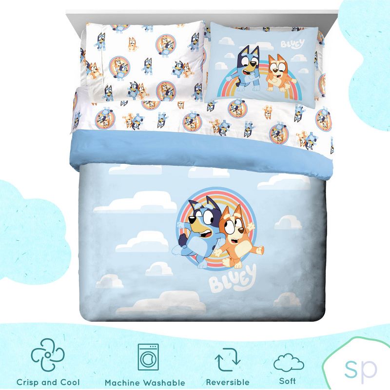 Saturday Park Bluey Rainbow in the Clouds 100% Organic Cotton Bed Set, 3 of 7