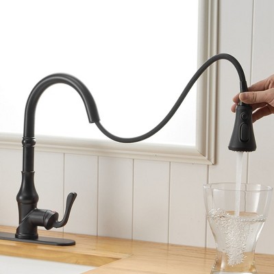 Matte Black Single-Handle Pull-Down Kitchen Faucet with Deck Plate