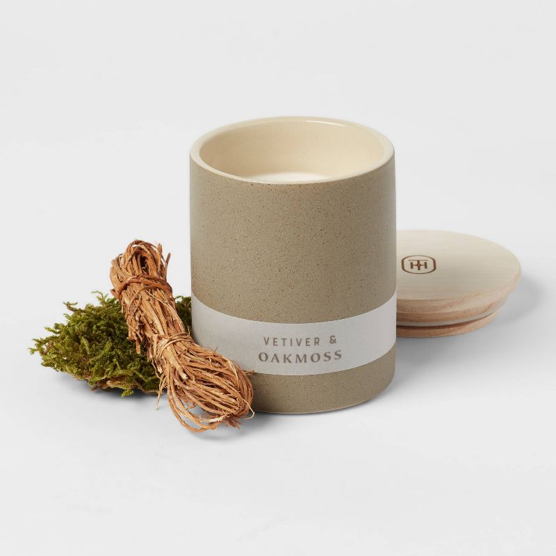 6oz Matte Textured Ceramic Wooden Wick Candle Green/Vetiver and Oakmoss - Threshold&#8482;, 4 of 5