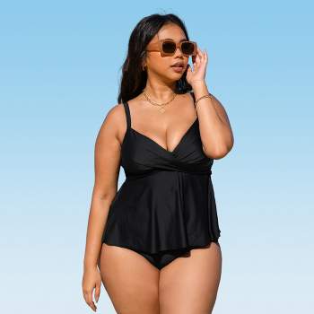 Women's Tankini Swimsuit Ruffle Halter Self Tied Bathing  Suit-cupshe-black-x-large : Target