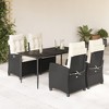 vidaXL 5 Piece Patio Dining Set with Cushions - Black Poly Rattan Reclining Chairs, Adjustable Backrest, Tempered Glass Table - 2 of 4