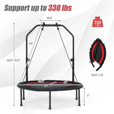 Red 40'' Foldable Fitness Trampoline with Adjustable Handle