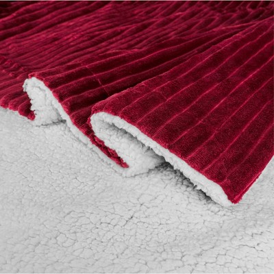 Wine Red Reversible Sherpa Fleece Throw Blanket