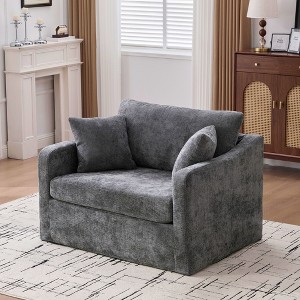Sapphtopaz Modern Chenille Couches for Living Room with 2 Bolster Pillows Upholstered Single Sofa with Metal Legs Accent Armchair for Bedroom - 1 of 4