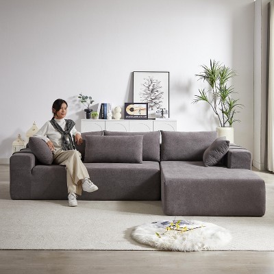 108"W Modern Chenille Upholstered Sectional Sofa Set, L-Shaped Free Combination Sofa Couch With 6 Pillows - ModernLuxe