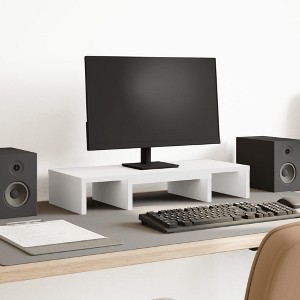 Aghana Digitals White Engineered Wood Monitor Stand with Adjustable Length & Angle, Dual Monitor - 1 of 4