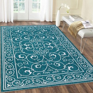 Living Room Rug 8x10 Modern Floral Print Area Rug With Non-Slip Backing Ultra-Thin Stain-Resistant Throw Carpet For Bedroom Dining Room Home Office - 1 of 4