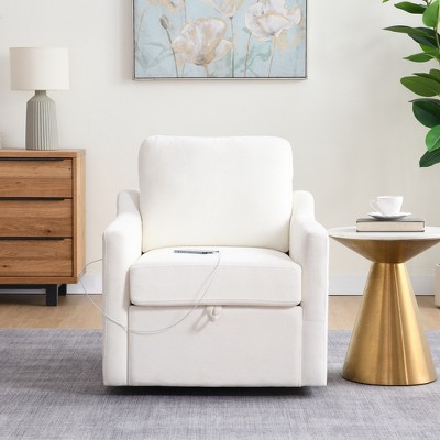 GDFStudio Dillon Modern 30“ Chenille Upholstered Storage Swivel Chair with Charging Port
