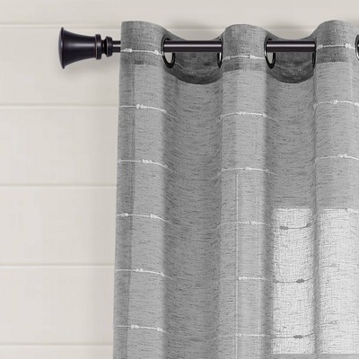 Dark Gray Sheer Polyester Grommet Window Curtain Panels, 38"W x 108"L