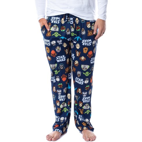 Star Wars Mens Toon Heads Yoda Luke Skywalker Sleep Pajama Pants Small Blue