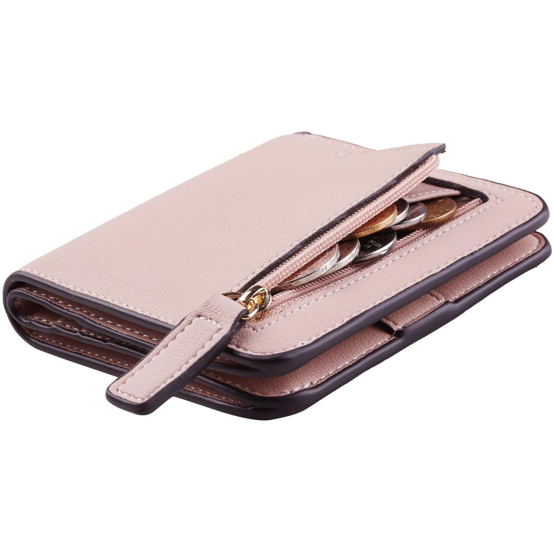 Narwey Women’s Small Slim Leather Wallet with RFID Protection, Compact Bifold Mini Purse with Clear ID Window