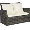 Outdoor Sofa Set, 4 Pcs Rattan Wicker Sofa, Sofa Set with Armrest Chairs and Tempered Glass Coffee Table, Sofas with Cushions-Coolbibila - 4 of 4
