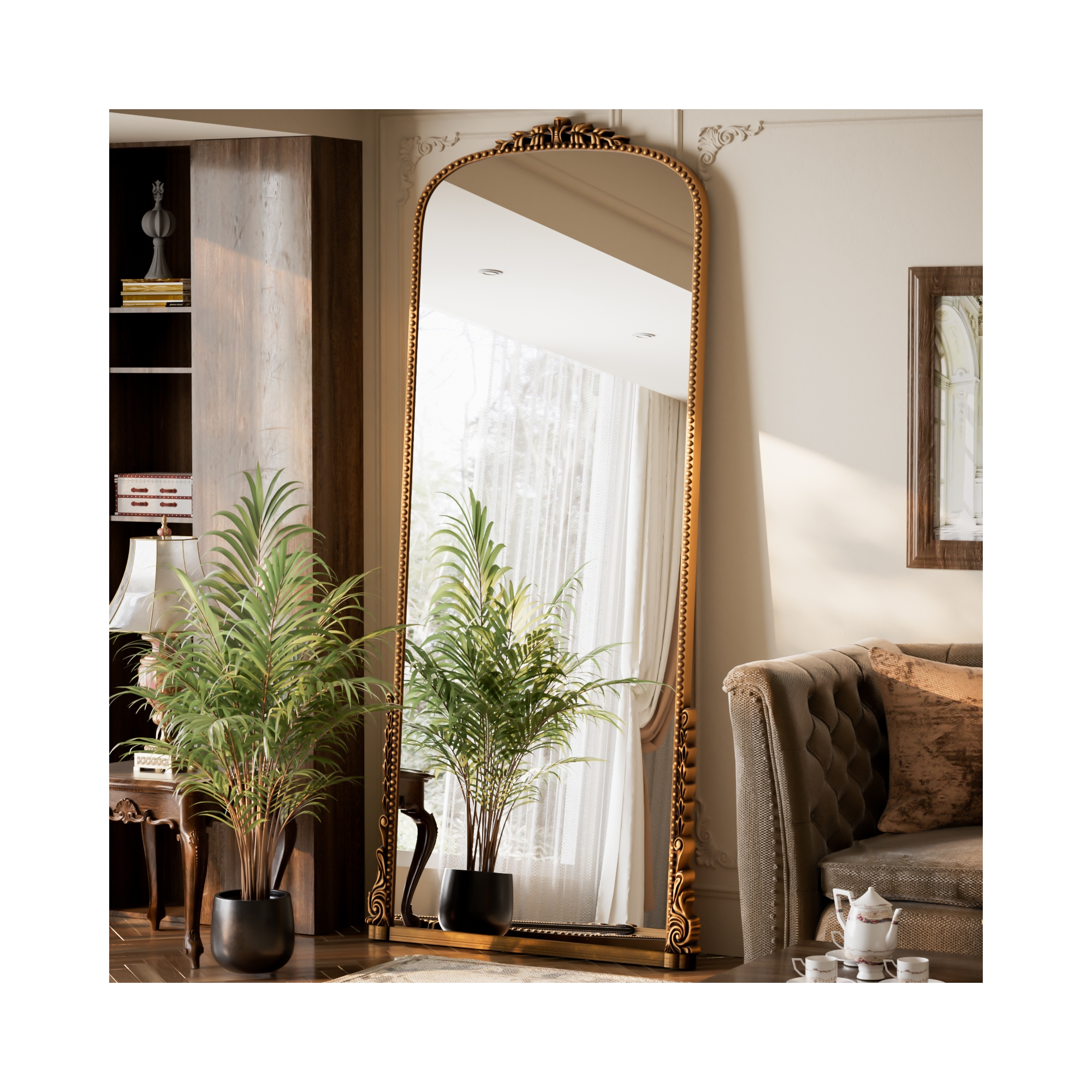 BEAUTYPEAK Rectangle With Rounded Top Full Length Mirrors 71"x26",Gold